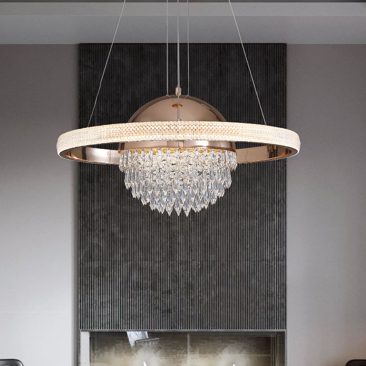 Gold Finish Globe Chandelier Modern Stylish LED Crystal Hanging Light in 3 Color Light