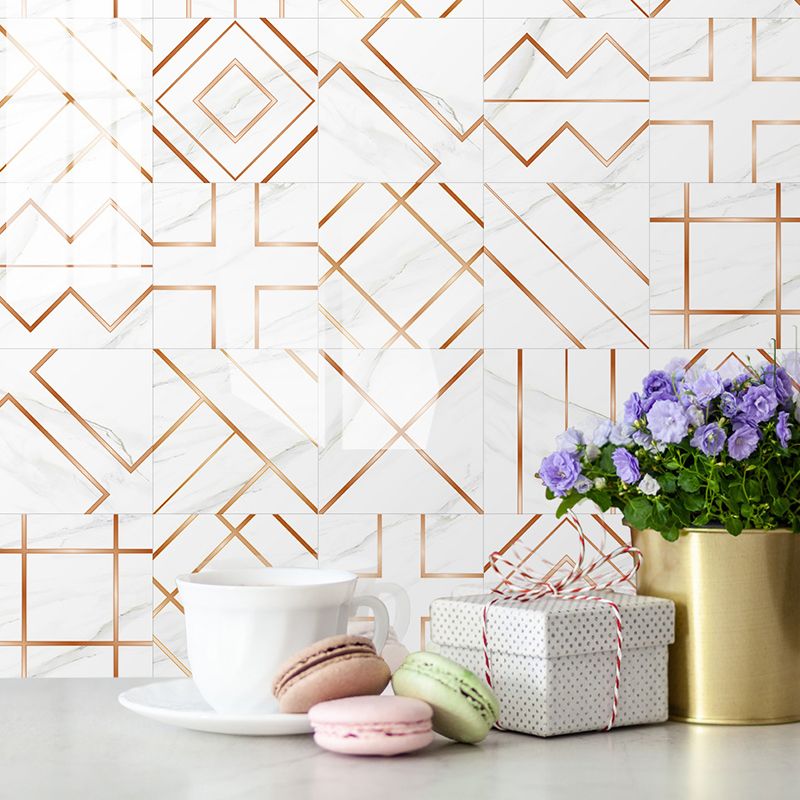 Modern Line Art Wallpaper Panels Orange Geometric Wall Covering for Dining Room, Easy Peel off