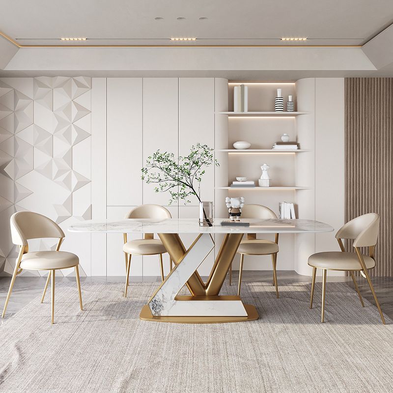 Stone Dining Table Set 1/4/5/7 Pcs Modern Dining Table with Armless Chairs