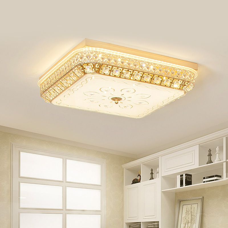 Crystal Gold Finish Flushmount Light Squared Simplicity LED Ceiling Flush Mount for Bedroom