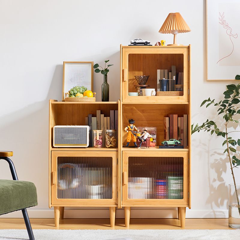 Contemporary Cabinet Pine Glass Paned 2 - Doors Rectangle Accent Cabinet