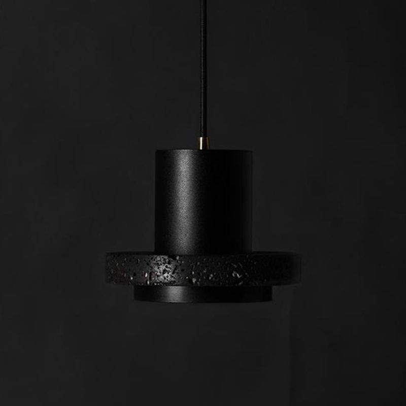 Nordic Shaded Pendant Ceiling Light Stone Bedroom Hanging Light Fixture in Black