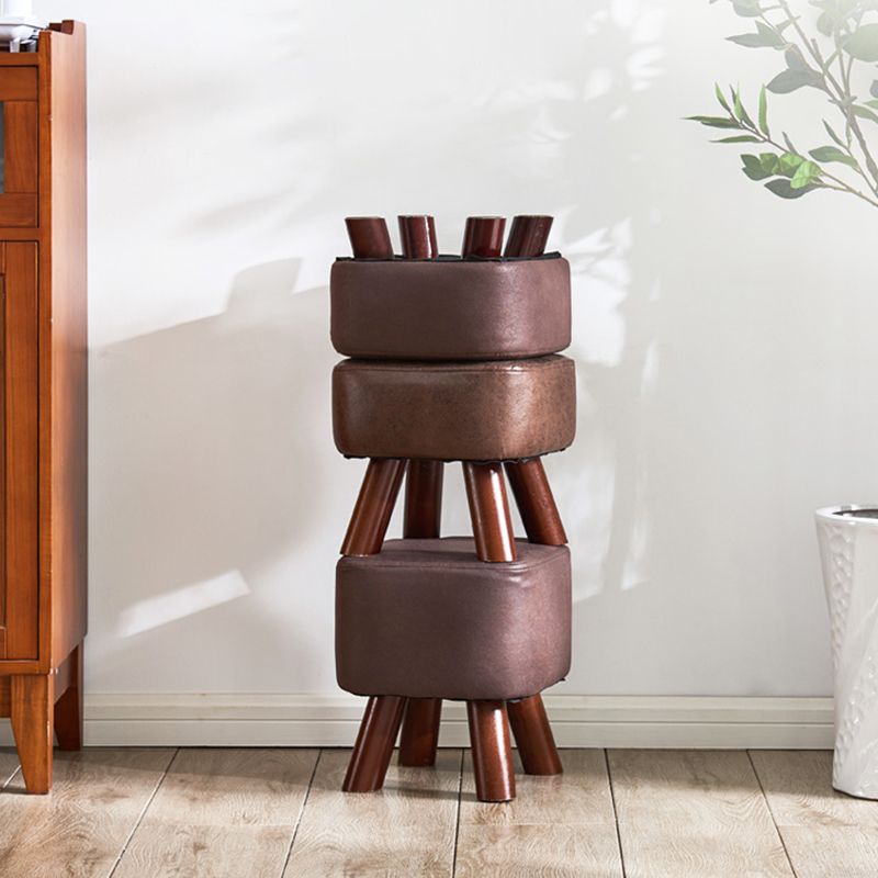 Mid-Century Modern Pouf Ottoman PU Leather Upholstered Solid Color Square Ottoman