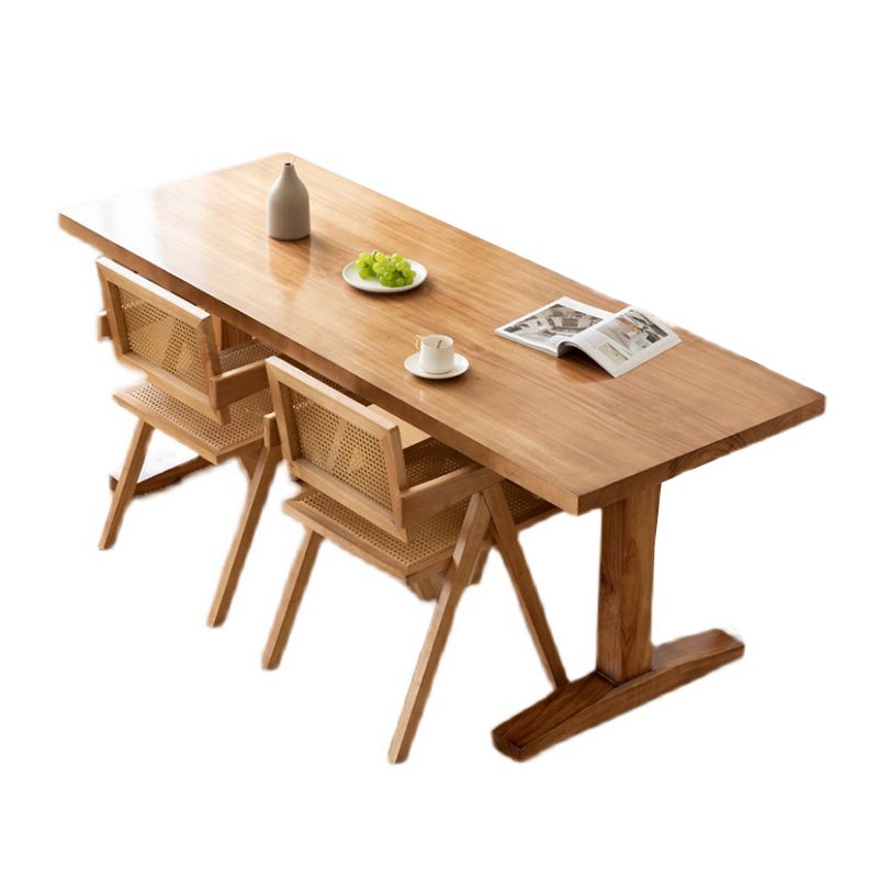 Modern Rectangular Dining Table Solid Wood Dining Table with Double Pedestal