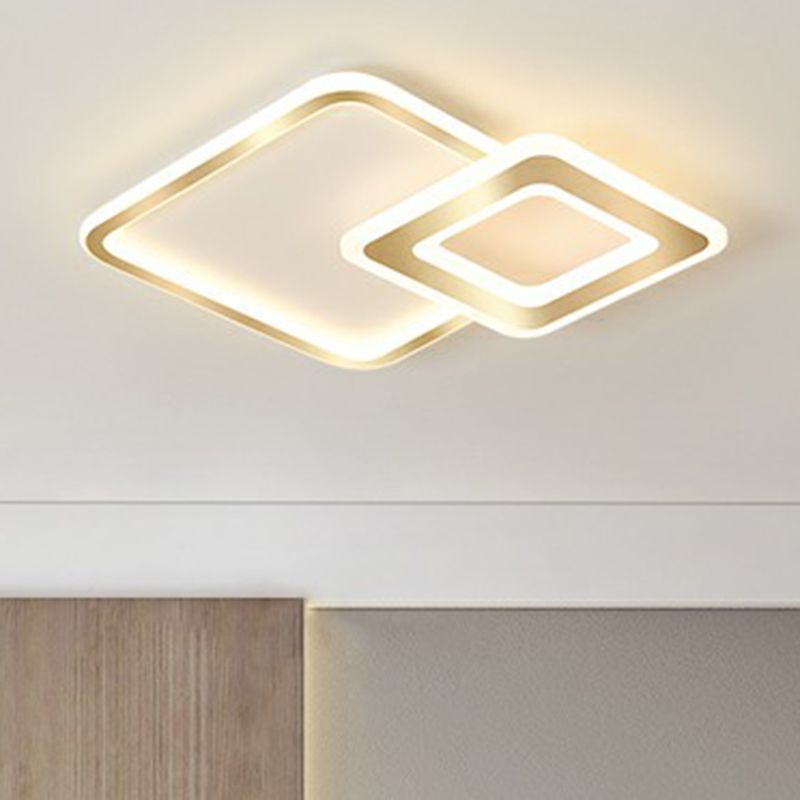 Acrylic Square LED Ceiling Fixture Minimalistic Golden Flush Mount Lighting for Bedroom