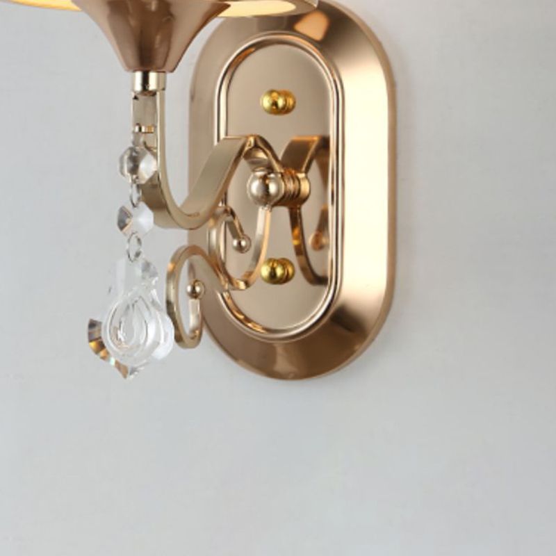 White Glass Flared Wall Lamp Contemporary Gold Wall Light Fixture for Bedroom