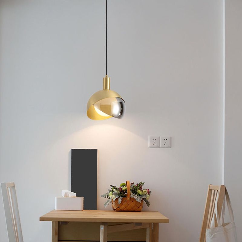 Globe Hanging Ceiling Light Minimalist Metal Bedroom Down Lighting Pendant in Gold