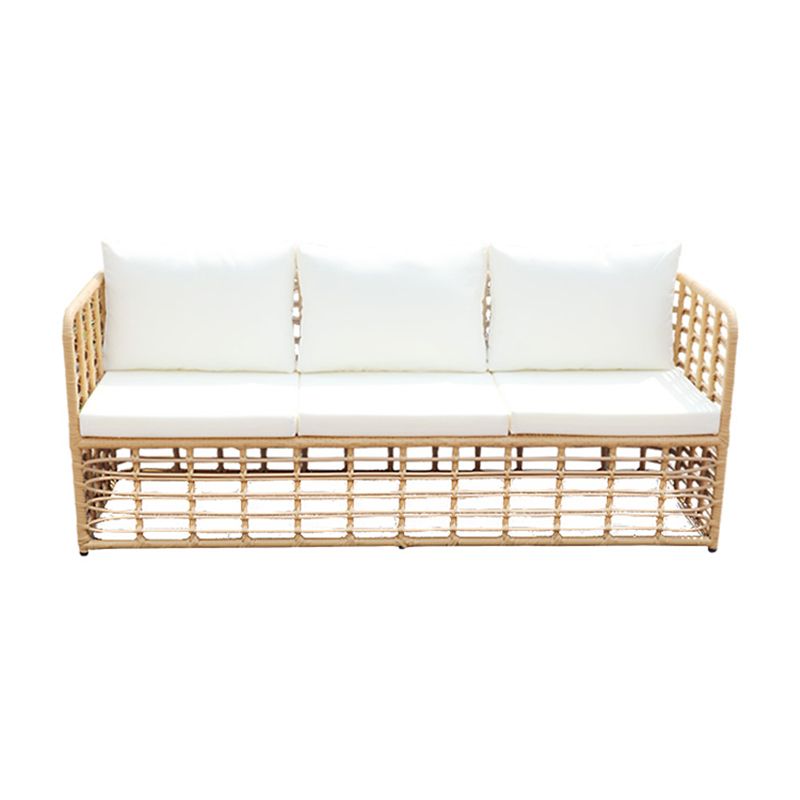 Tropical Metal Frame Outdoor Sofa Water Resistant Patio Sofa with White Cushion