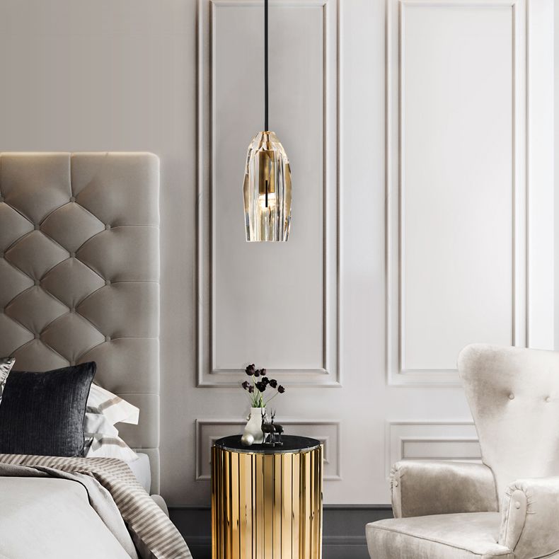 Modern Artistic Single Pendant Light Copper Geometric Hanging Lamp with Crystal Shade