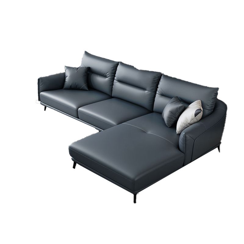34.64 " H Blue Faux Leather Square Arm Sofa & Chaise for Living Room
