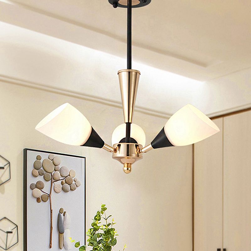 Oval Living Room Ceiling Chandelier Traditional White Glass 3/6/8 Lights Gold Hanging Fixture