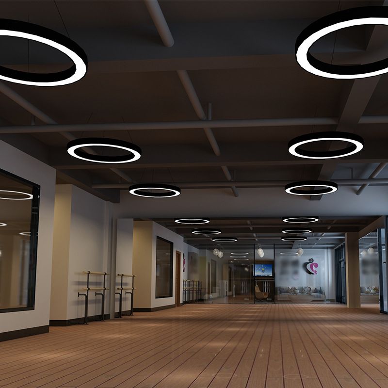 Circle LED Pendant Light Kit Minimalism Acryl -Büro -Hanglampe in Schwarz, 16 "/23,5"/47 "Dia