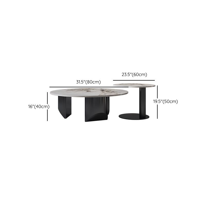 Modern Coffee Table Slate Round Nesting Coffee Table Set with Black Legs