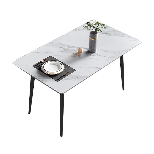 Modern Rectangle Stone Dining Table 4 Metal Legs for Dining Room