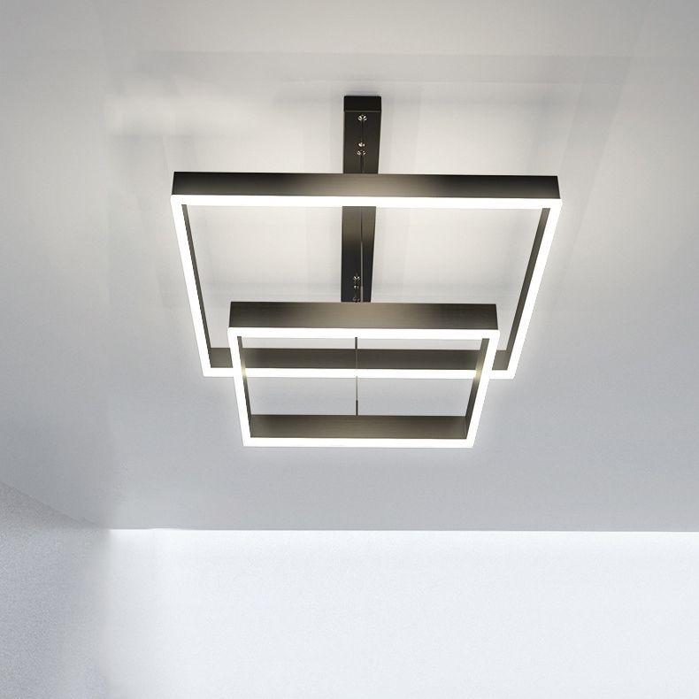 Modern Metal Chandelier Multi-Layer Square Chandelier in Black for Living Room