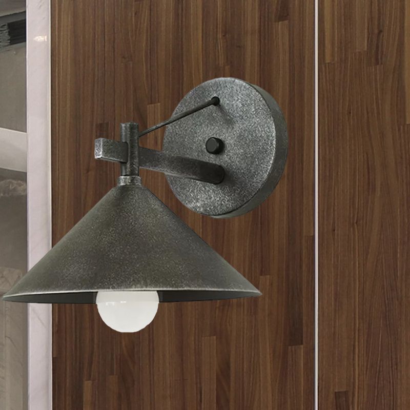 1 Light Metal Wall Sconce Light Industrial Aged Silver/Bronze Cone Dining Room Lighting Fixture
