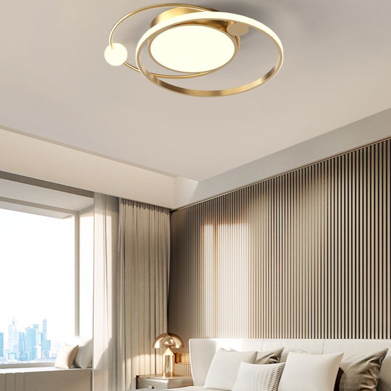 Metal Circular Line Design 3-Lights Flushmount Lamp Modern Simplicity Acrylic LED Ceiling Light for Study Room