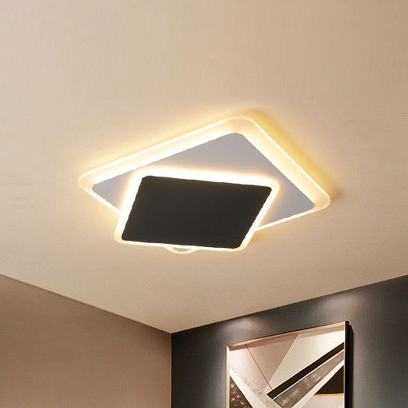 Metallic Squared Flush Ceiling Light Contemporary Black LED Flush Mount Lighting Fixture