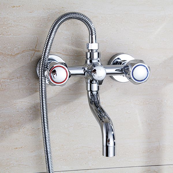 Chrome Bath Faucet Trim Wall Mounted Swivel Spout with Handheld Shower
