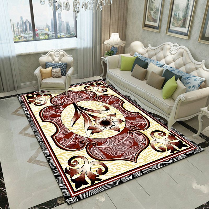 Fancy Modern Rug Plant Pattern Polyester Area Rug Stain Resistant Area Carpet for Home Decor