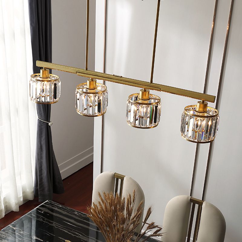 Diseño único de iluminación de la isla de cocina de 4 luces dorado con sombra de cristal