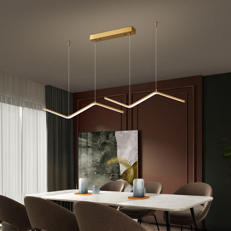 Nordic Brass Island Light Linear Gold LED Island Pendant for Dining Room