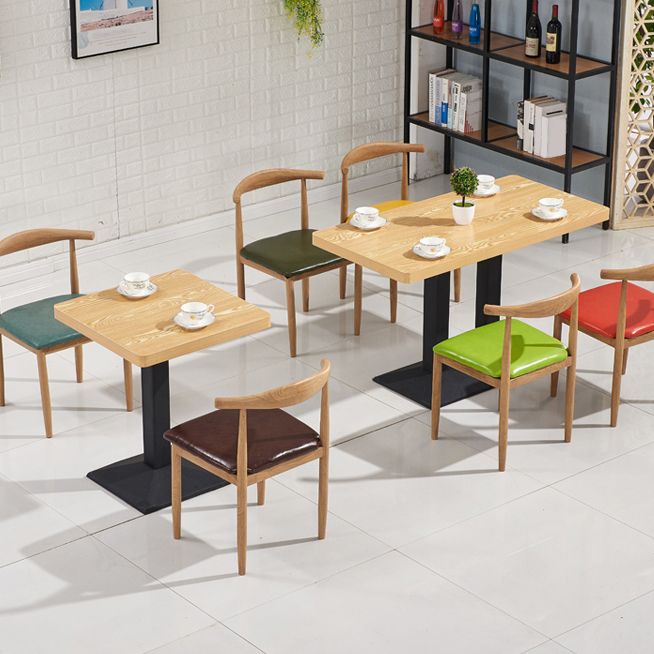 Industrial Wooden Table for Restaurant Dining Table with Pedestal Base in Black