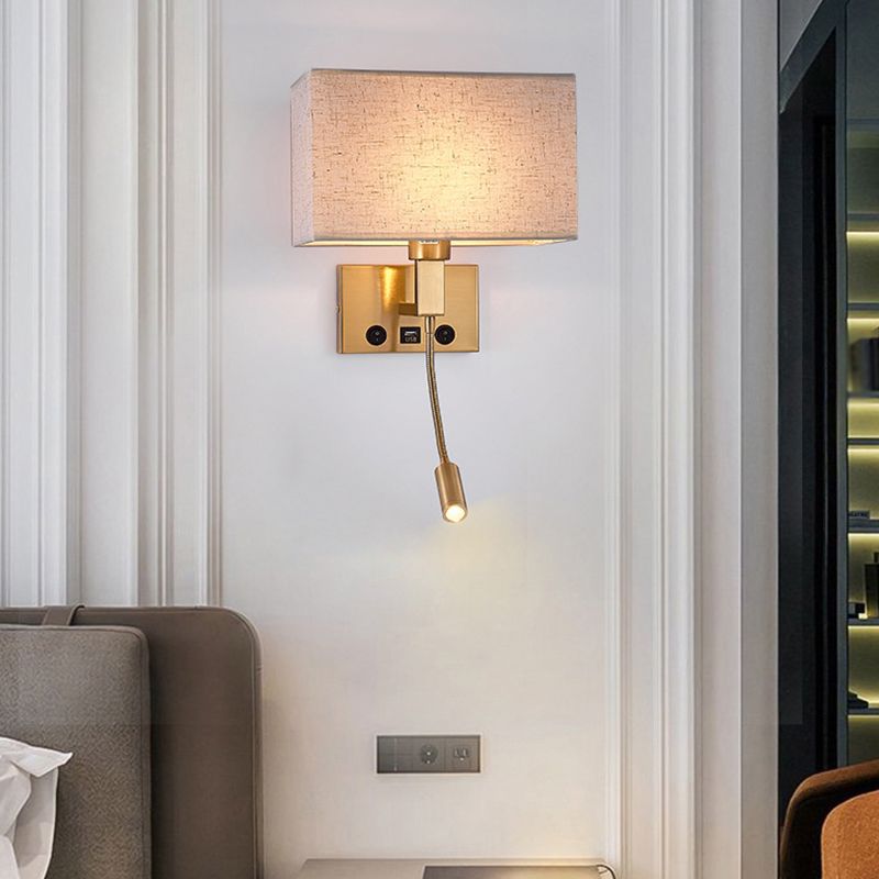 Metal Modern Wall Sconce Rectangle Shape Wall Light with Fabric Shade for Study
