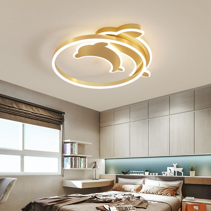 Childrens Ceiling Light Gold Dolphin und Loop Led Flush Mount Halterung mit Acryl-Schatten