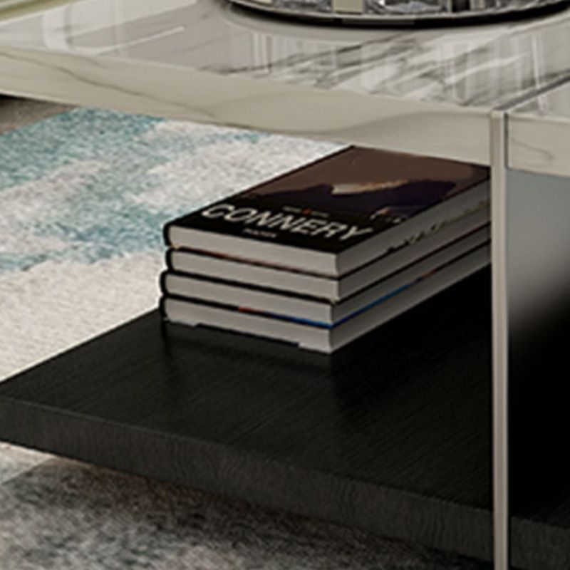 Slate Contemporary Bedroom Pedestal Coffee Table with Storage Shelf