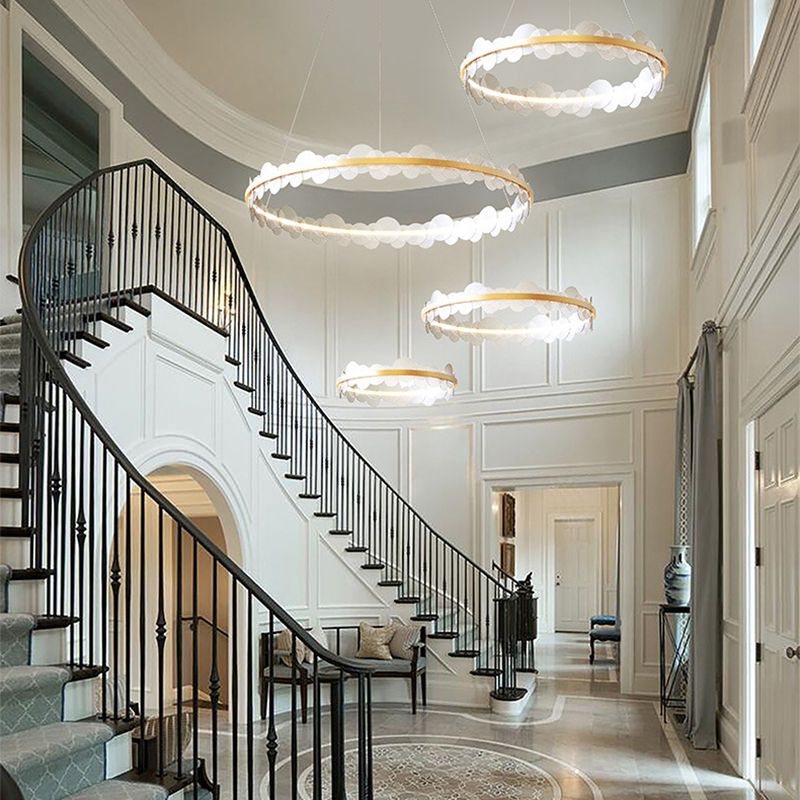 1-Light Suspension Light Modern Style Ring Shape Metal Acrylic Chandelier Light Fixtures