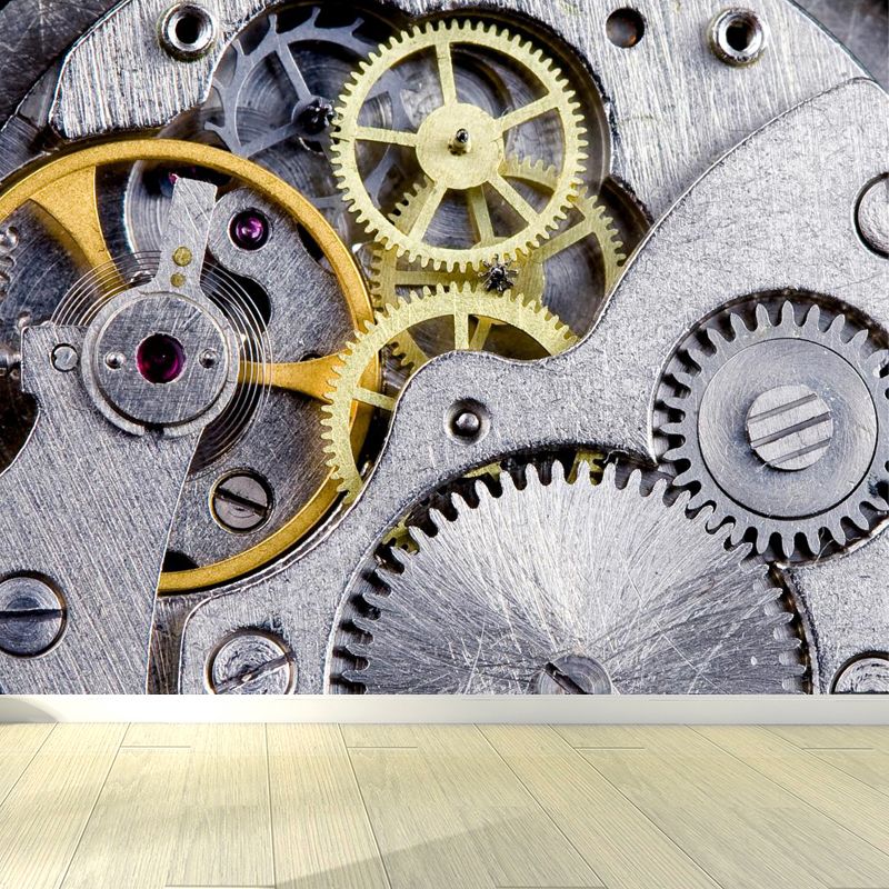 Photograph Metal Gear Mural Decal Modern Non-Woven Textured Wall Covering in Pastel Color