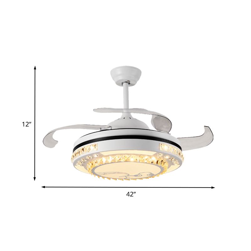 LED WHITE LED SEMI FLUSHMOUNT MODERNISTA Círculo de cristal 3 lámpara de ventilador de techo de cuchillas transparentes con cuatro anillos/patrón de nota musical, 42 "de ancho