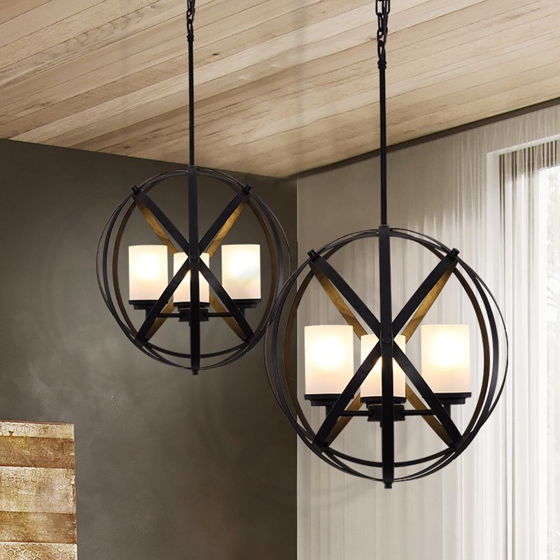 Zwart x-brace kroonluchter lamp magazijn ijzer 3 bollen