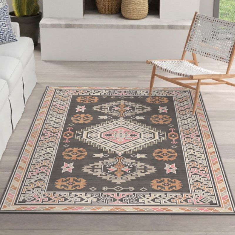 Moroccan Rug Medallion Print Rug Polyester Carpet Stain Resistant Area Rug for Living Room