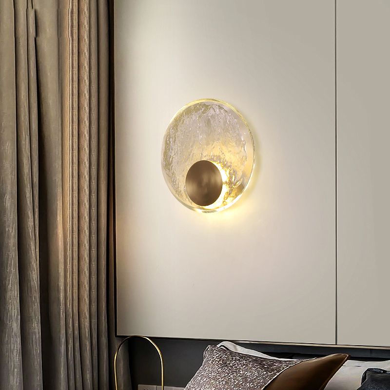 Round Shade Crystal Wall Sconce Modern Style Single Light Wall Mounted Light in Brass