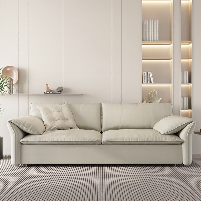 Contemporary Beige Futon Sleeper Sofa Bed with Solid Wood Storage
