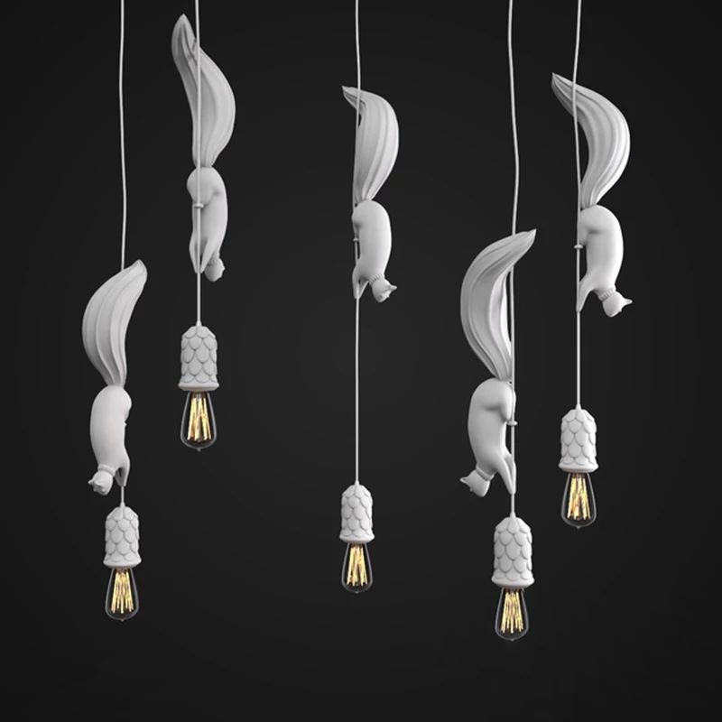 Resin Squirrel Modeling Single Bulb Hanging Light Modern Style Macaroon Pendant Lamp for Bedroom