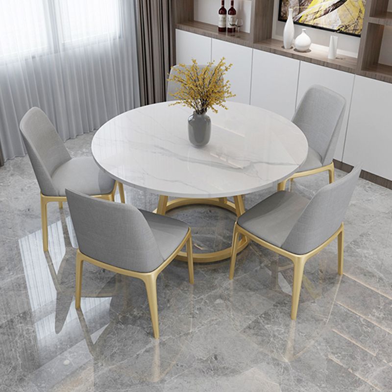 White Stone Top Dining Table Contemporary Dining Table with Pedestal Base