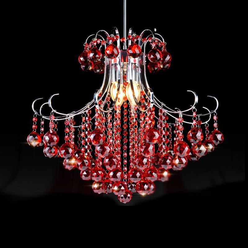 3 bulbes de lustre pendant léger traditionaliste de goutte de pluie traditionaliste violette / rouge à facettes en cristal l'éclairage en chrome
