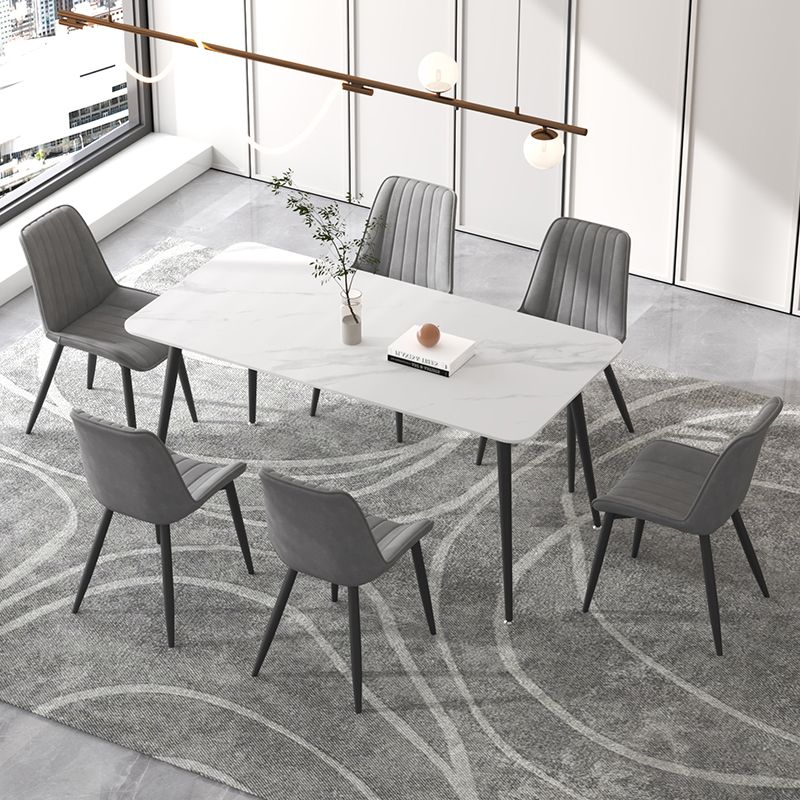 Contemporary Sintered Stone Top Stand Rectangular Dining Set White Standard Dining Set for Kitchen