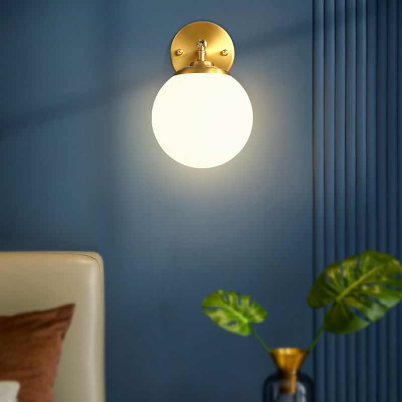 Gold Globe Wall Lamp in Modern Simplicity Copper 1-Light Wall Sconce with Frosted Glass Shade