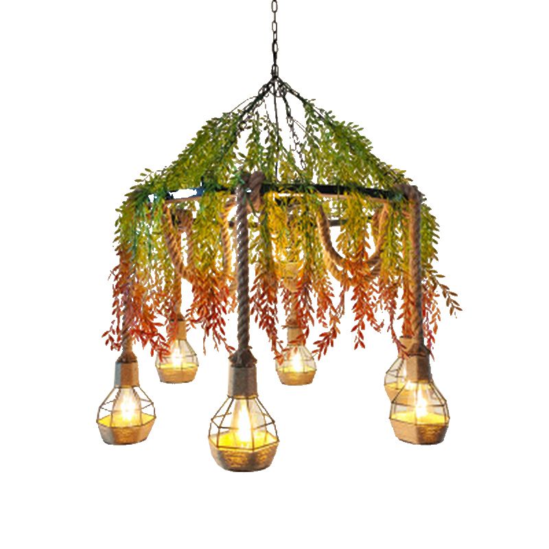 Industrial Artificial Botanic Hanging Lamp Metal Chandelier Light Fixture for Restaurant