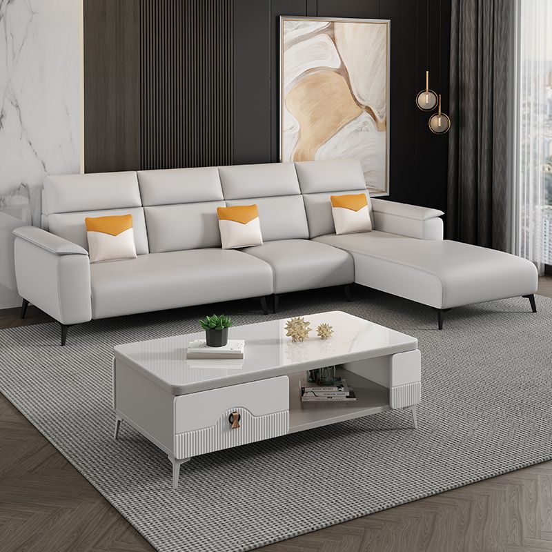 Contemporary Sofa Chaise Faux Leather Living Room Square Arm Seating
