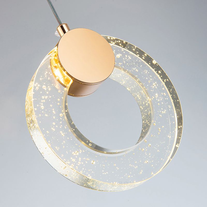 Circular Pendulum Lamp Simplicity Bubble Crystal Gold Pendant Light for Bedroom