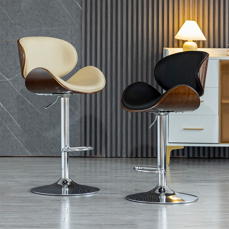 Modern Swivel Footrest Bar Stool Metal Backrest Indoor Counter Stool with Wood Seat