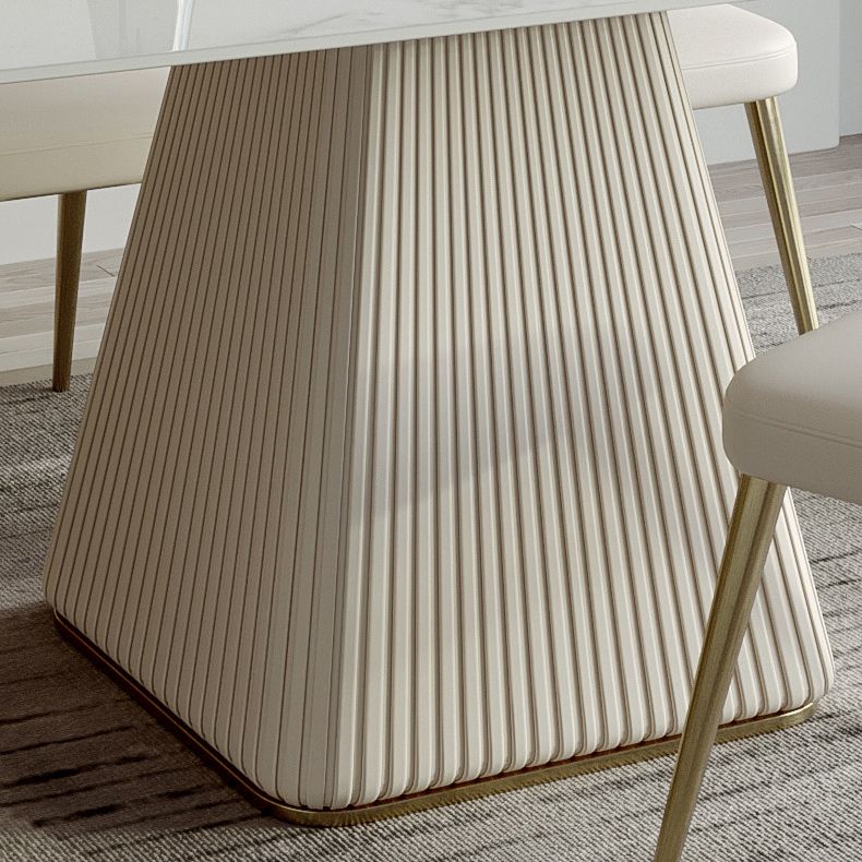 Stone Top Dining Table Rectangle Dining Table with Pedestal Base in White