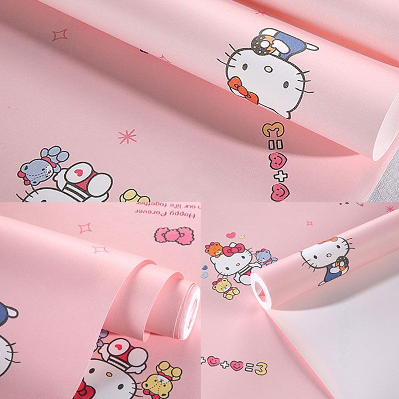 Girl's Wall Covering Romantic Pink Cute Cat Wallpaper Roll, Non-Pasted