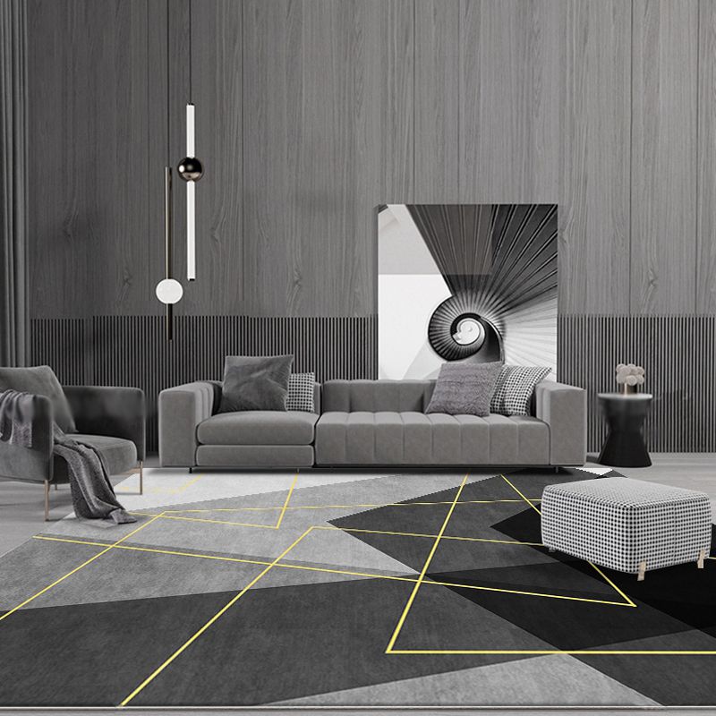 Aesthetic Geometric Pattern Rug Black Modern Rug Polyester Washable Non-Slip Pet Friendly Area Carpet for Parlour