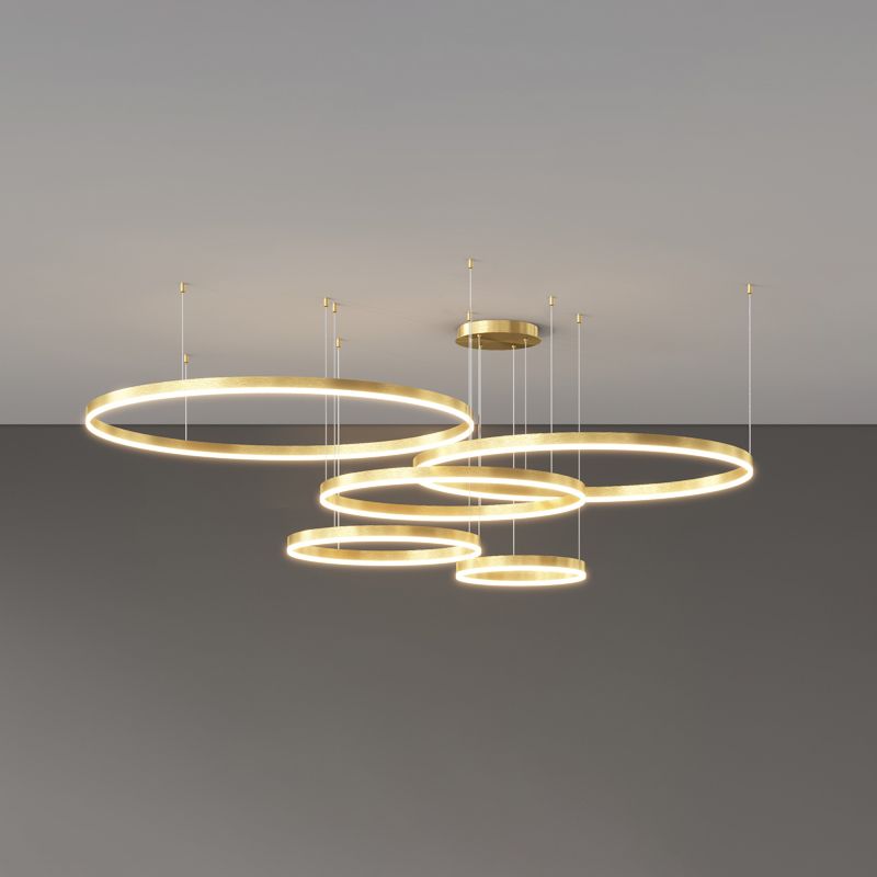 Modern Gold Chandelier Multiple Rings Hanging Ceiling Lights Metal Orb Chandelier